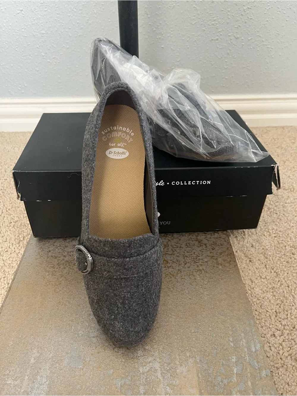 Dr. Scholl's Women's Charcoal Felt Loafer with Decorative Buckle